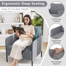 Costway Accent Chair Chenille Single Seat Sofa w/Adjustable Foot Pads in Grey - thumbnail 4