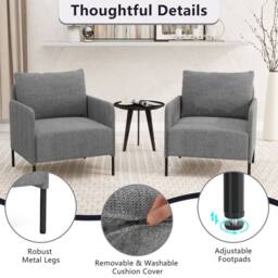 Costway Accent Chair Chenille Single Seat Sofa w/Adjustable Foot Pads in Grey - thumbnail 6