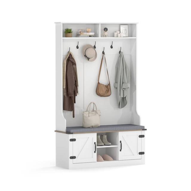 Costway 4-in-1 Hall Tree 174CM Tall Coat Rack w/ Bench Shoe Storage w/ 7 Hooks in White - image 1