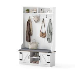 Costway 4-in-1 Hall Tree 174CM Tall Coat Rack w/ Bench Shoe Storage w/ 7 Hooks in White - thumbnail 3