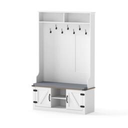 Costway 4-in-1 Hall Tree 174CM Tall Coat Rack w/ Bench Shoe Storage w/ 7 Hooks in White - thumbnail 5