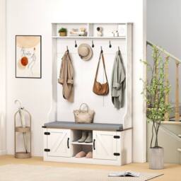 Costway 4-in-1 Hall Tree 174CM Tall Coat Rack w/ Bench Shoe Storage w/ 7 Hooks in White - thumbnail 7