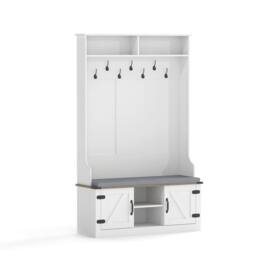 Costway 4-in-1 Hall Tree 174CM Tall Coat Rack w/ Bench Shoe Storage w/ 7 Hooks in White - thumbnail 4