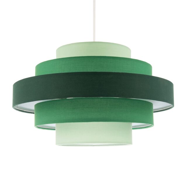 Happy Homewares Contemporary Round Triple Tier Cotton Fabric Pendant Light Shade in Green - Size: 14 inches - image 1