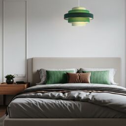 Happy Homewares Contemporary Round Triple Tier Cotton Fabric Pendant Light Shade in Green - Size: 14 inches - thumbnail 6