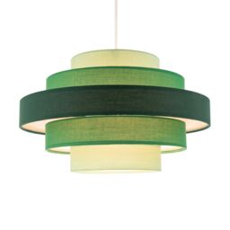 Happy Homewares Contemporary Round Triple Tier Cotton Fabric Pendant Light Shade in Green - Size: 14 inches - thumbnail 2