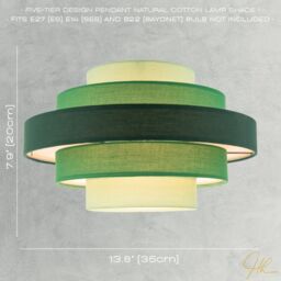 Happy Homewares Contemporary Round Triple Tier Cotton Fabric Pendant Light Shade in Green - Size: 14 inches - thumbnail 7