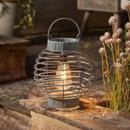 Marco Paul 23cm Grey Rattan Round Solar Powered Lantern