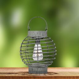 Marco Paul 23cm Grey Rattan Round Solar Powered Lantern - thumbnail 9