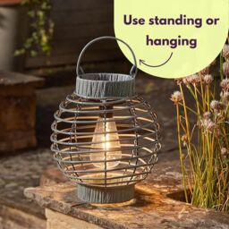 Marco Paul 23cm Grey Rattan Round Solar Powered Lantern - thumbnail 5