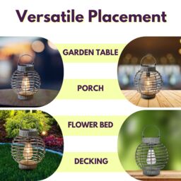 Marco Paul 23cm Grey Rattan Round Solar Powered Lantern - thumbnail 8