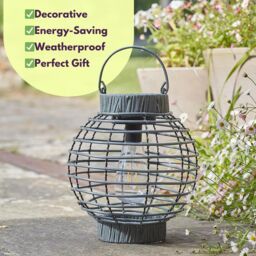 Marco Paul 23cm Grey Rattan Round Solar Powered Lantern - thumbnail 7