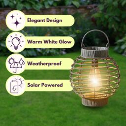 Marco Paul 23cm Grey Rattan Round Solar Powered Lantern - thumbnail 4