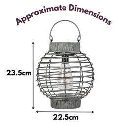 Marco Paul 23cm Grey Rattan Round Solar Powered Lantern - thumbnail 2