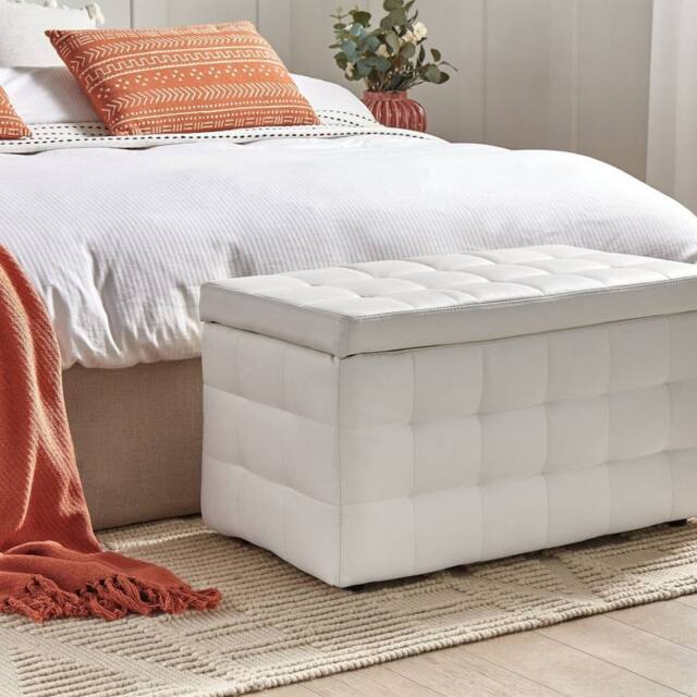 Wyld and Coco White Faux Leather Tufted Storage Ottoman - image 1