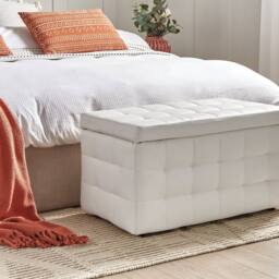 Wyld and Coco White Faux Leather Tufted Storage Ottoman - thumbnail 1