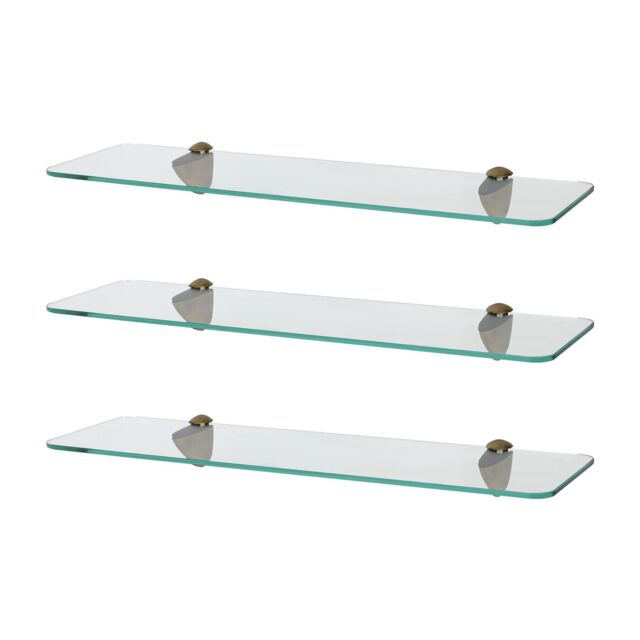 Harbour Housewares 3x Rounded Floating Glass Shelves - 50cm Bathroom Storage Display Unit in Gold - image 1