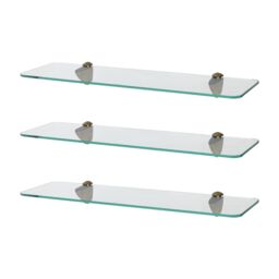 Harbour Housewares 3x Rounded Floating Glass Shelves - 50cm Bathroom Storage Display Unit in Gold - thumbnail 1