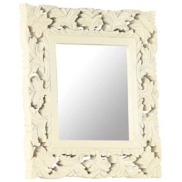 Berkfield Home Hand Carved Mirror White 50x50 cm Solid Mango Wood in Cream - image 1