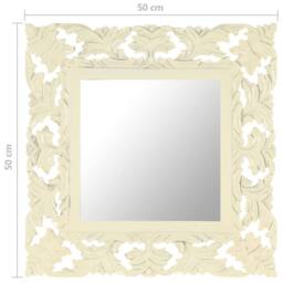 Berkfield Home Hand Carved Mirror White 50x50 cm Solid Mango Wood in Cream - thumbnail 6