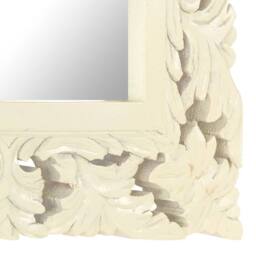 Berkfield Home Hand Carved Mirror White 50x50 cm Solid Mango Wood in Cream - thumbnail 4