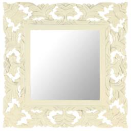 Berkfield Home Hand Carved Mirror White 50x50 cm Solid Mango Wood in Cream - thumbnail 2
