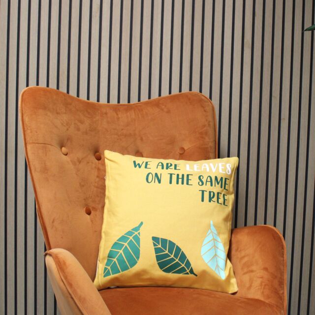 KDMD Printed Cotton Cushion Cover - We are Leaves - Yellow, Blue & Natural - (Set of 3) - image 1