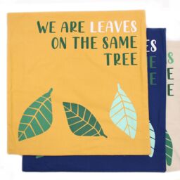 KDMD Printed Cotton Cushion Cover - We are Leaves - Yellow, Blue & Natural - (Set of 3) - thumbnail 3