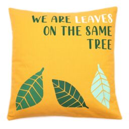 KDMD Printed Cotton Cushion Cover - We are Leaves - Yellow, Blue & Natural - (Set of 3) - thumbnail 2