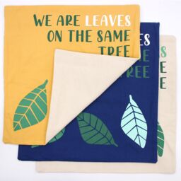 KDMD Printed Cotton Cushion Cover - We are Leaves - Yellow, Blue & Natural - (Set of 3) - thumbnail 4