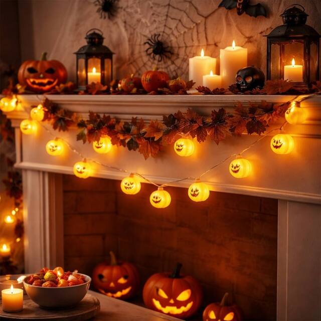 Dragodirect LED Pumpkin String Lights 10 Bulb Halloween Garland in Orange - image 1