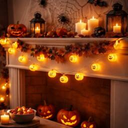 Dragodirect LED Pumpkin String Lights 10 Bulb Halloween Garland in Orange