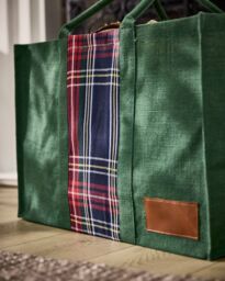 Dibor Traditional Tartan Plaid Garden Green Firewood Log Storage Jute Bag H40 x W60cm - thumbnail 2