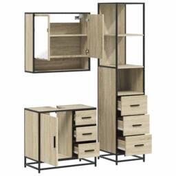 Berkfield Home Durable 3 Piece Bathroom Furniture Set Sonoma Oak Engineered Wood in Brown - thumbnail 8