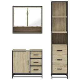 Berkfield Home Durable 3 Piece Bathroom Furniture Set Sonoma Oak Engineered Wood in Brown - thumbnail 5