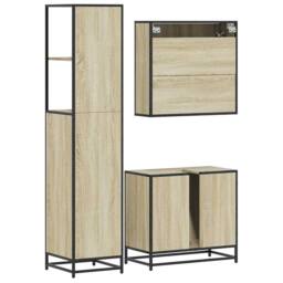 Berkfield Home Durable 3 Piece Bathroom Furniture Set Sonoma Oak Engineered Wood in Brown - thumbnail 7