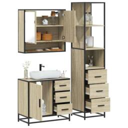 Berkfield Home Durable 3 Piece Bathroom Furniture Set Sonoma Oak Engineered Wood in Brown - thumbnail 2