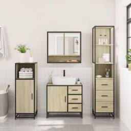 Berkfield Home Durable 3 Piece Bathroom Furniture Set Sonoma Oak Engineered Wood in Brown - thumbnail 4