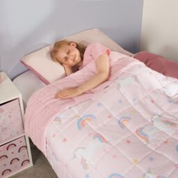 OHS Weighted Blanket Kids Unicorn Sleep Therapy Sensory Anxiety Teddy Fleece Throw in Light Pink - thumbnail 2