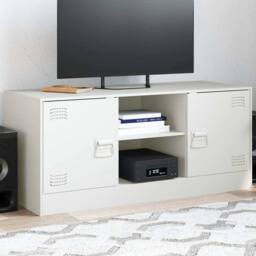 Berkfield Home TV Cabinet White 99x39x44 cm Steel - Size: 99 x 39 x 44 cm - thumbnail 2