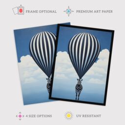 "Wee Blue Coo Wall Art Print Surreal & Stripes Zebra Balloon Adventures Over the Clouds Blue Black White Oil Painting Poster - Size: W18"" x H24""" - thumbnail 2