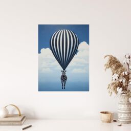 "Wee Blue Coo Wall Art Print Surreal & Stripes Zebra Balloon Adventures Over the Clouds Blue Black White Oil Painting Poster - Size: W18"" x H24""" - thumbnail 4