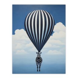 "Wee Blue Coo Wall Art Print Surreal & Stripes Zebra Balloon Adventures Over the Clouds Blue Black White Oil Painting Poster - Size: W18"" x H24""" - thumbnail 1