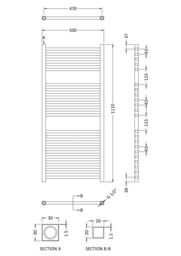 Balterley Electric Vertical Square Towel Rail 500 Watt Anthracite 1110x 500mm in Grey - thumbnail 3