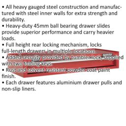 Loops 1030 x 440 x 170mm RED 1 Drawer MID-BOX Tool Chest Lockable Storage Unit Cabinet - thumbnail 2