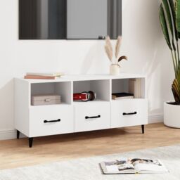 Berkfield Home TV Cabinet White 102x35x50 cm Engineered Wood - Size: 102 x 35 x 50 cm - thumbnail 1