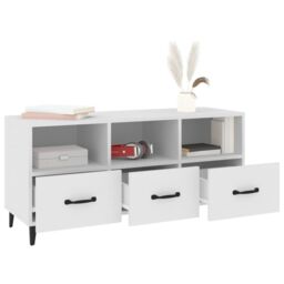 Berkfield Home TV Cabinet White 102x35x50 cm Engineered Wood - Size: 102 x 35 x 50 cm - thumbnail 4