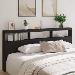 Berkfield Home Headboard Cabinet with LED Black 220x17x102 cm - Size: 220 x 17 x 102 cm - thumbnail 2
