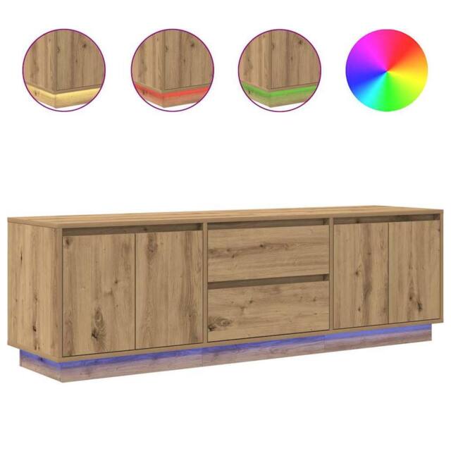 Berkfield Home TV Cabinet with LED Lights Artisan Oak 160.5x41x50 cm in Brown - image 1