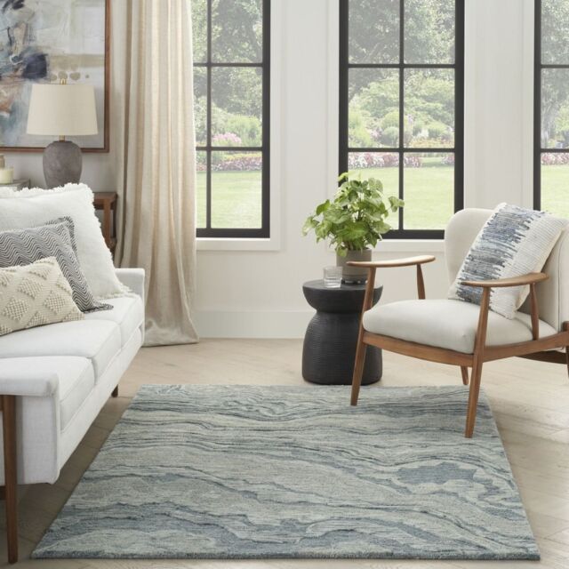 The Rug Shop UK Blue Handmade Wool Modern Abstract Cotton Backing Area Rug - Size: 240 cm x 300 cm - image 1